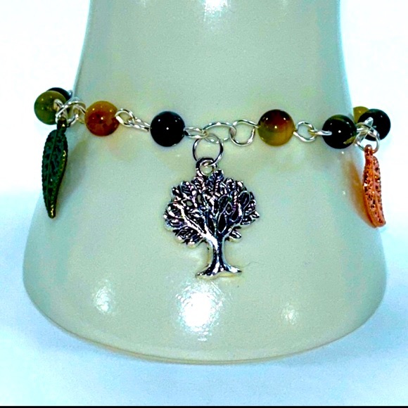 Handmade Tree & Leaf Charm Bracelet with Natural Tiger Eye Stones! - Picture 4 of 8